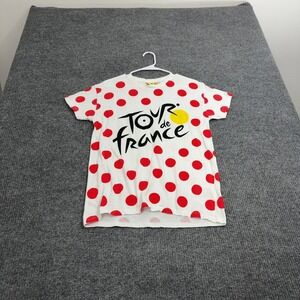 Tour de France T Shirt Mens S White Red Cotton Polka Dot Graphic Tee Cycling
